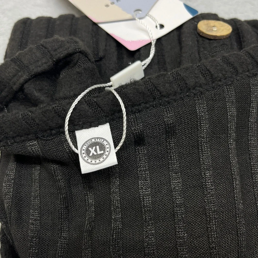 Askyes Ribbed Button Front Womens Cardigan XL Black Pockets